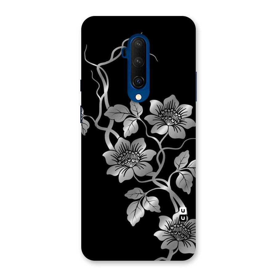 Silver Grey Flowers Back Case for OnePlus 7T Pro