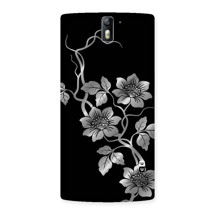 Silver Grey Flowers Back Case for One Plus One