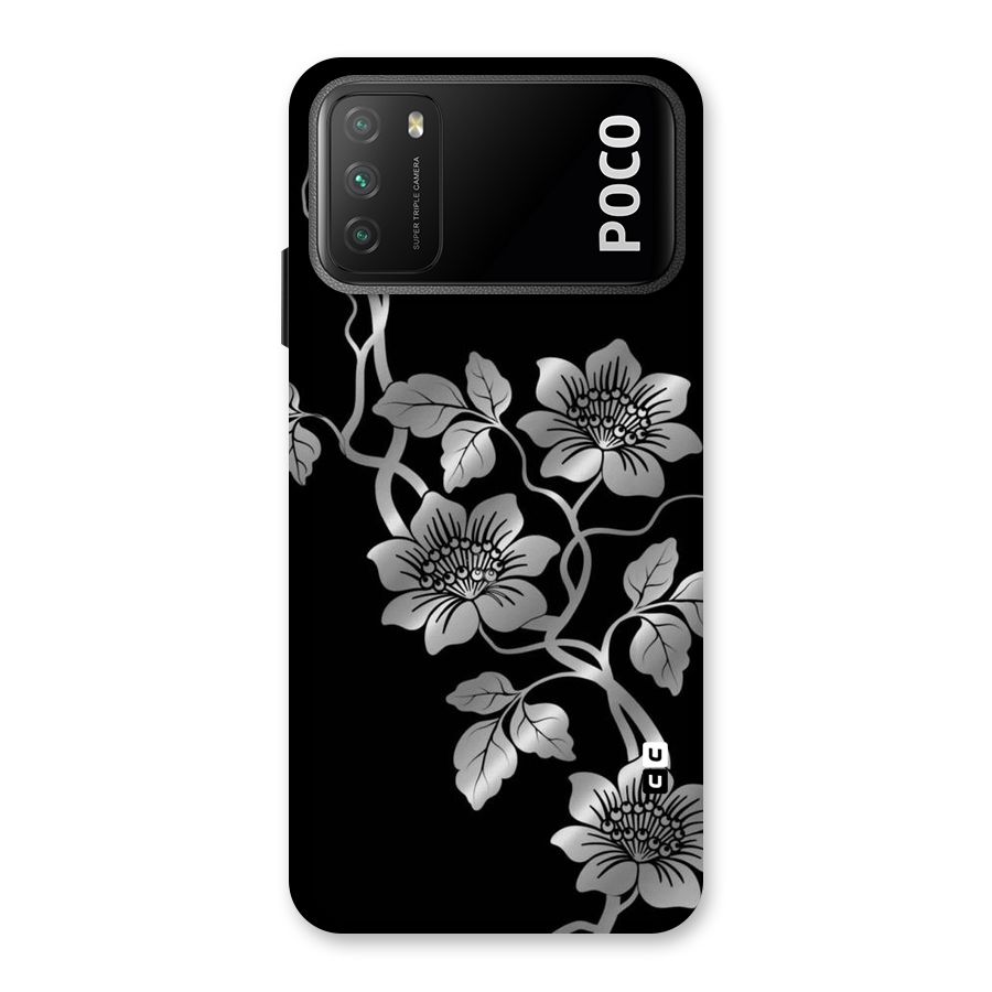 Silver Grey Flowers Back Case for Poco M3