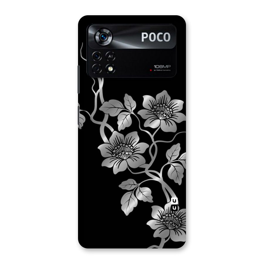 Silver Grey Flowers Back Case for Poco X4 Pro 5G