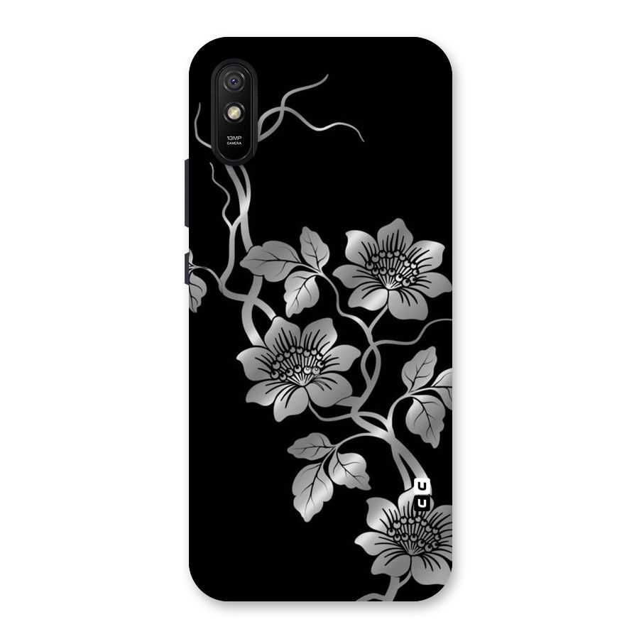 Silver Grey Flowers Back Case for Redmi 9A
