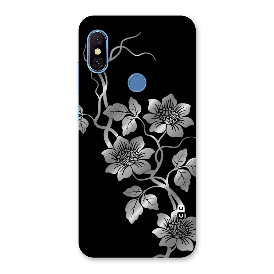 Silver Grey Flowers Back Case for Redmi Note 6 Pro