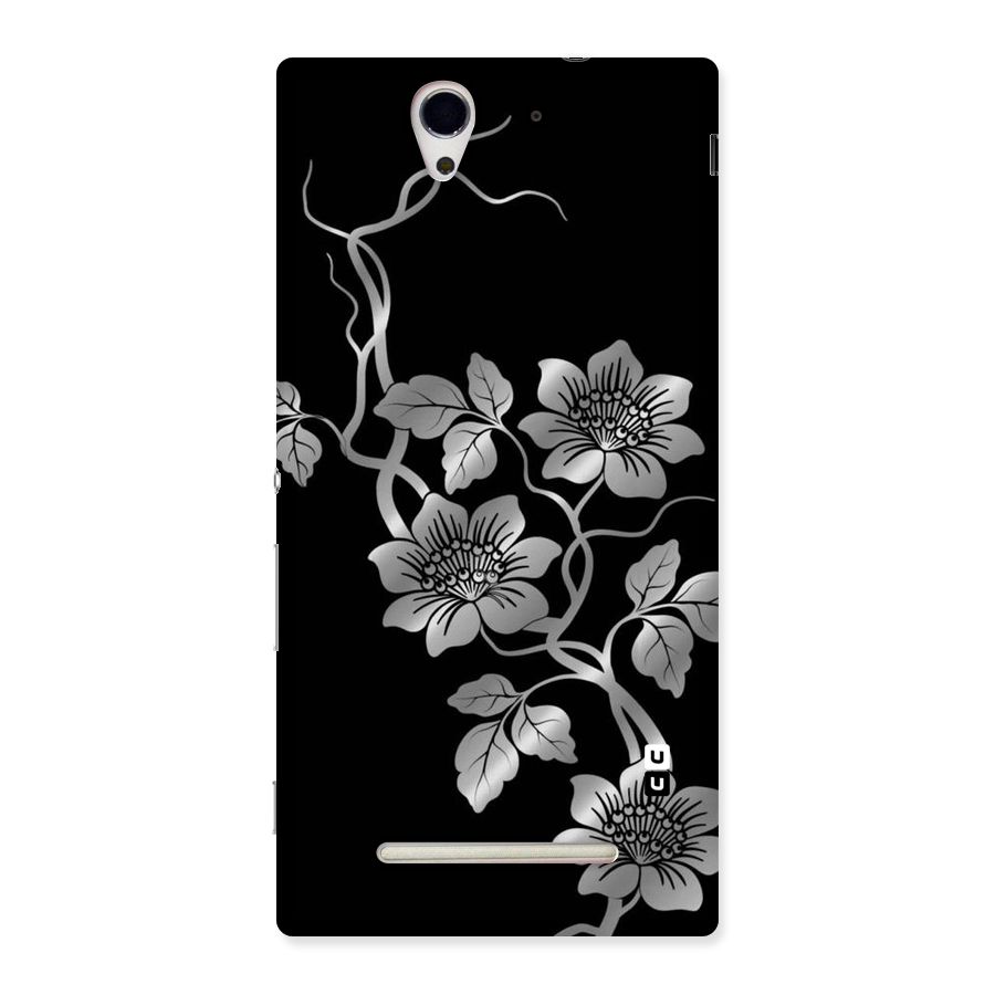 Silver Grey Flowers Back Case for Sony Xperia C3