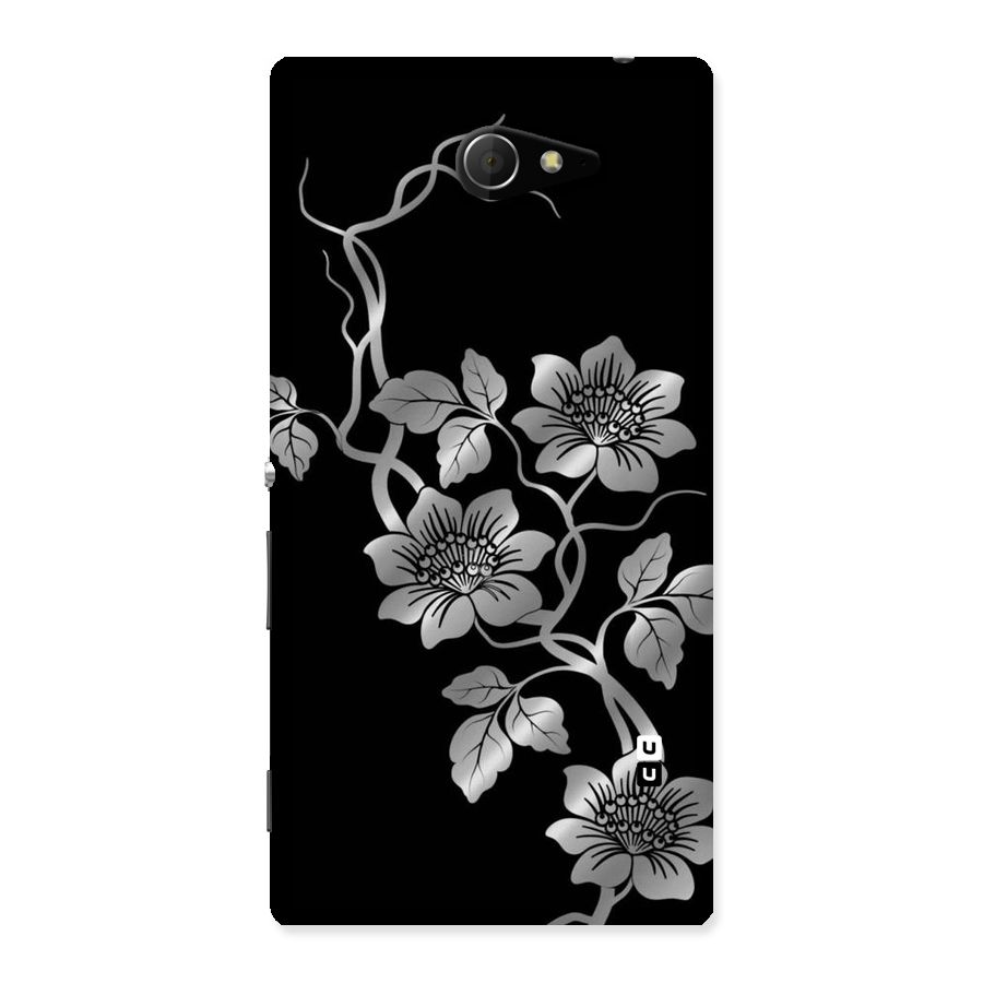 Silver Grey Flowers Back Case for Sony Xperia M2