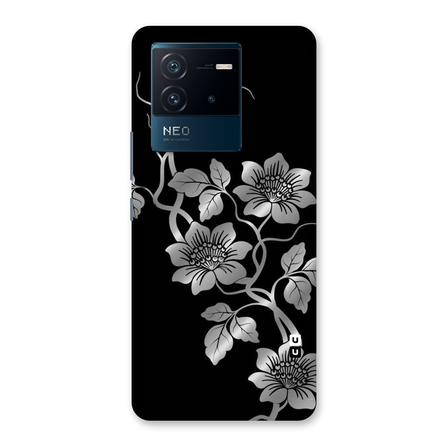 Silver Grey Flowers Back Case for Vivo iQOO Neo 6 5G