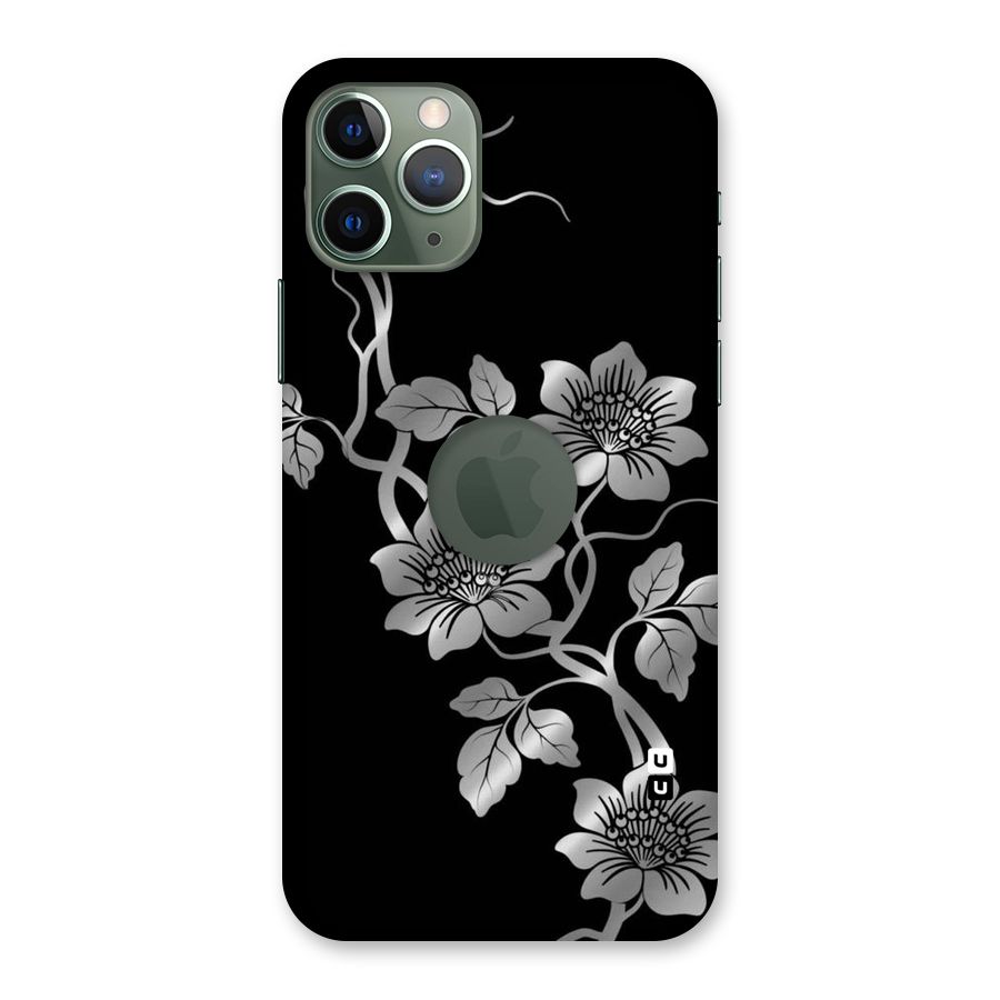 Silver Grey Flowers Back Case for iPhone 11 Pro Logo  Cut