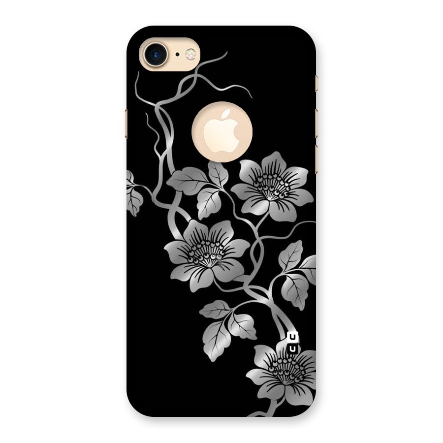 Silver Grey Flowers Back Case for iPhone 7 Logo Cut