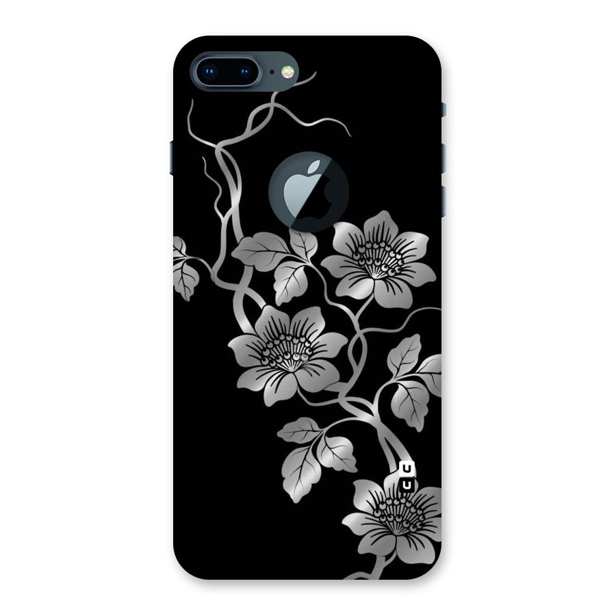 Silver Grey Flowers Back Case for iPhone 7 Plus Logo Cut