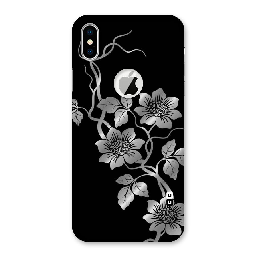 Silver Grey Flowers Back Case for iPhone X Logo Cut