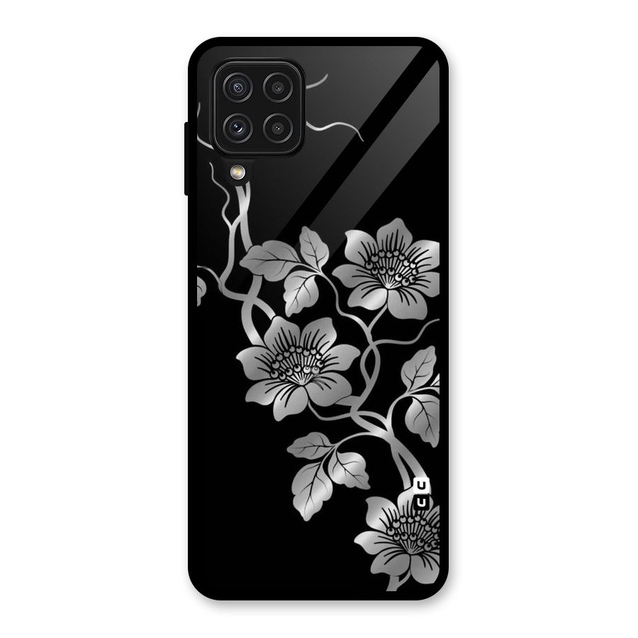 Silver Grey Flowers Glass Back Case for Galaxy A22 4G