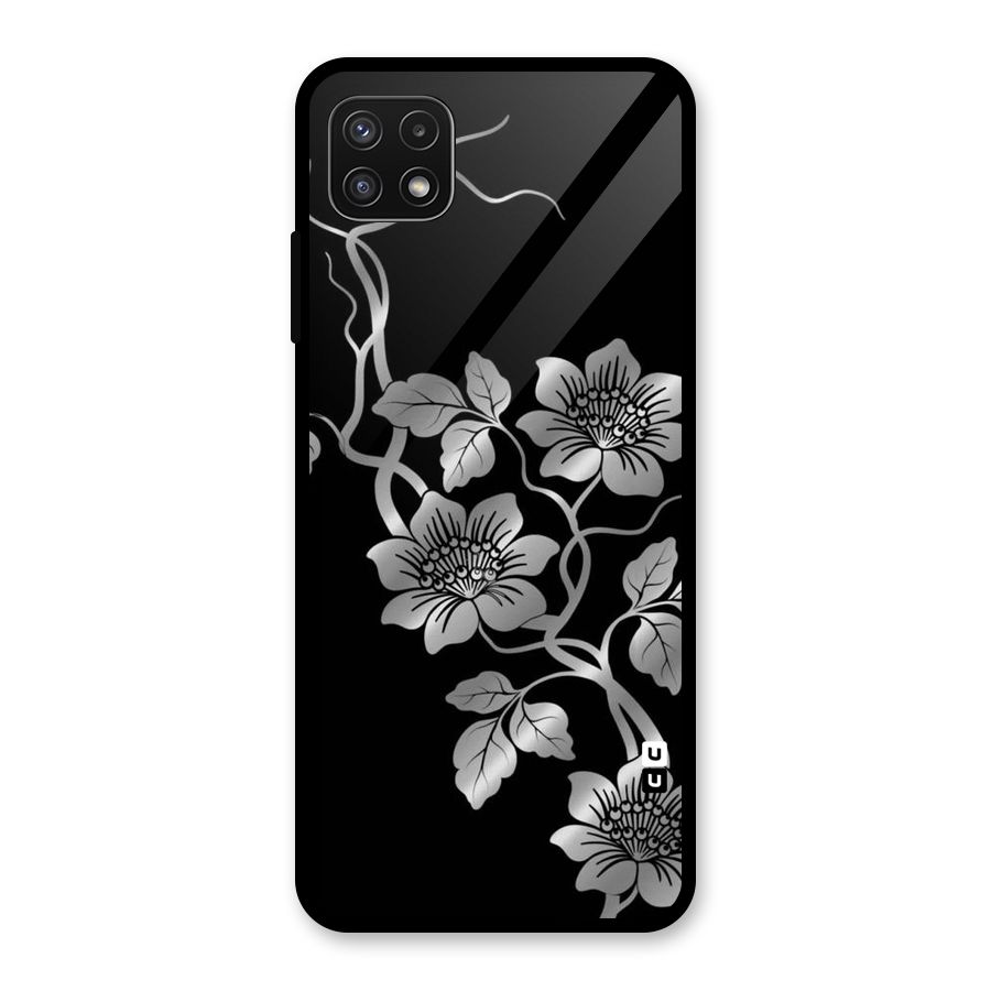 Silver Grey Flowers Glass Back Case for Galaxy A22 5G