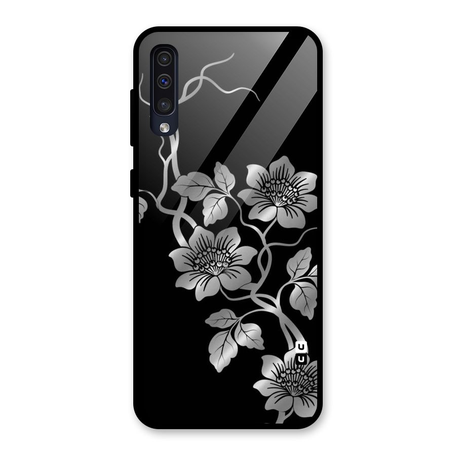 Silver Grey Flowers Glass Back Case for Galaxy A30s
