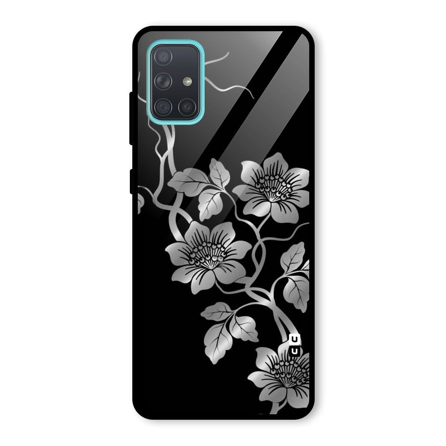 Silver Grey Flowers Glass Back Case for Galaxy A71