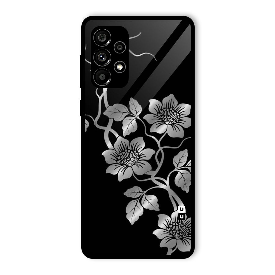 Silver Grey Flowers Glass Back Case for Galaxy A73 5G
