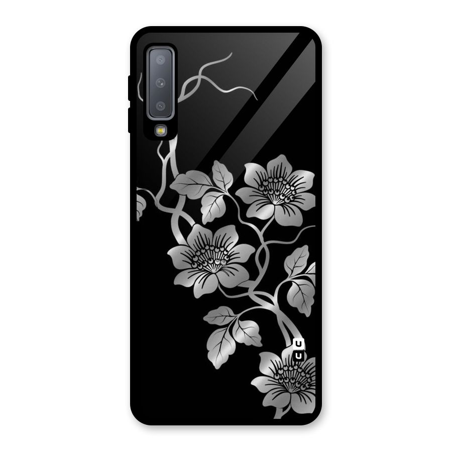 Silver Grey Flowers Glass Back Case for Galaxy A7 (2018)