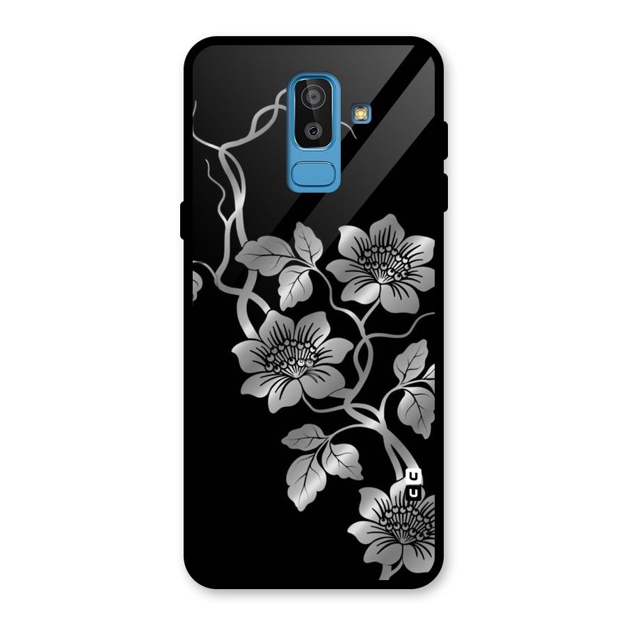Silver Grey Flowers Glass Back Case for Galaxy J8