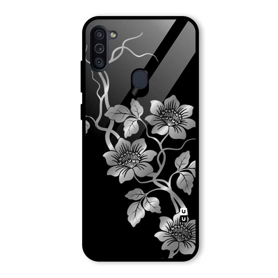 Silver Grey Flowers Glass Back Case for Galaxy M11