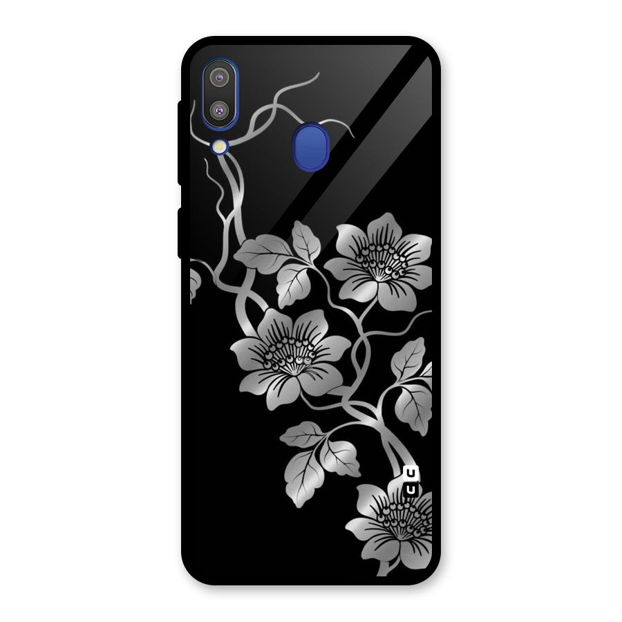 Silver Grey Flowers Glass Back Case for Galaxy M20