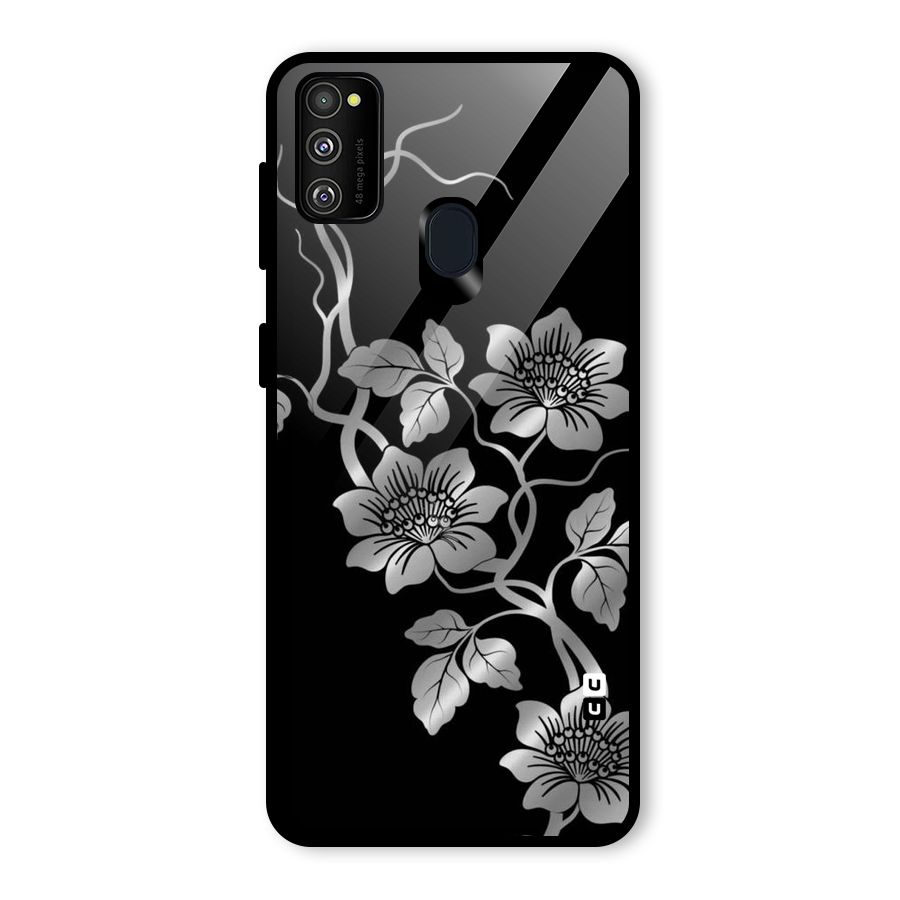 Silver Grey Flowers Glass Back Case for Galaxy M30s
