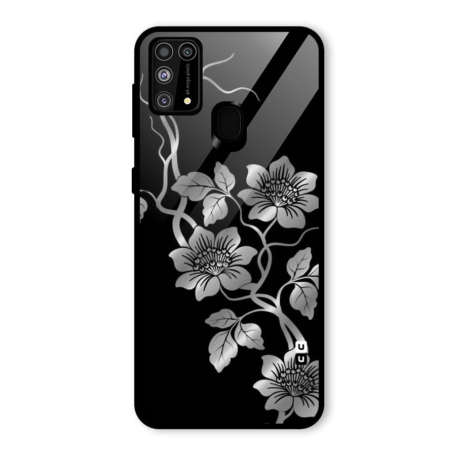 Silver Grey Flowers Glass Back Case for Galaxy M31
