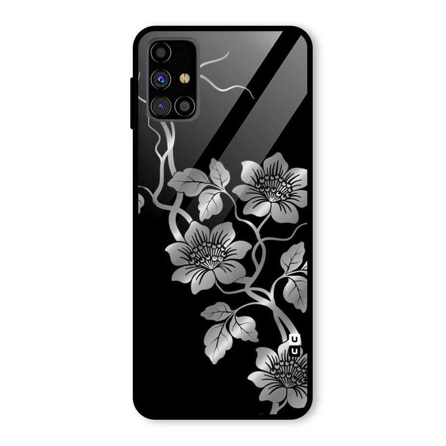 Silver Grey Flowers Glass Back Case for Galaxy M31s