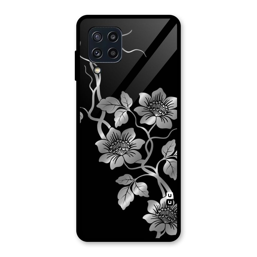 Silver Grey Flowers Glass Back Case for Galaxy M32