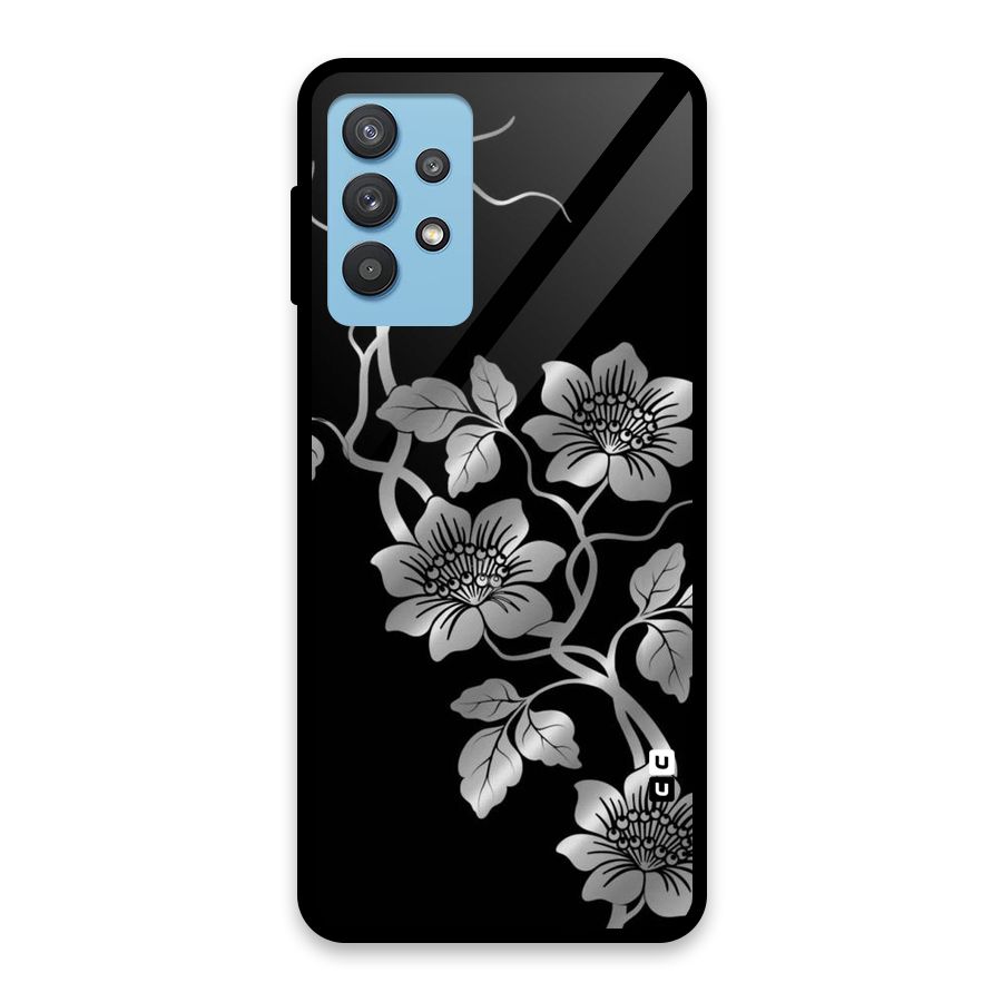 Silver Grey Flowers Glass Back Case for Galaxy M32 5G