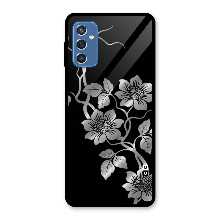 Silver Grey Flowers Glass Back Case for Galaxy M52 5G