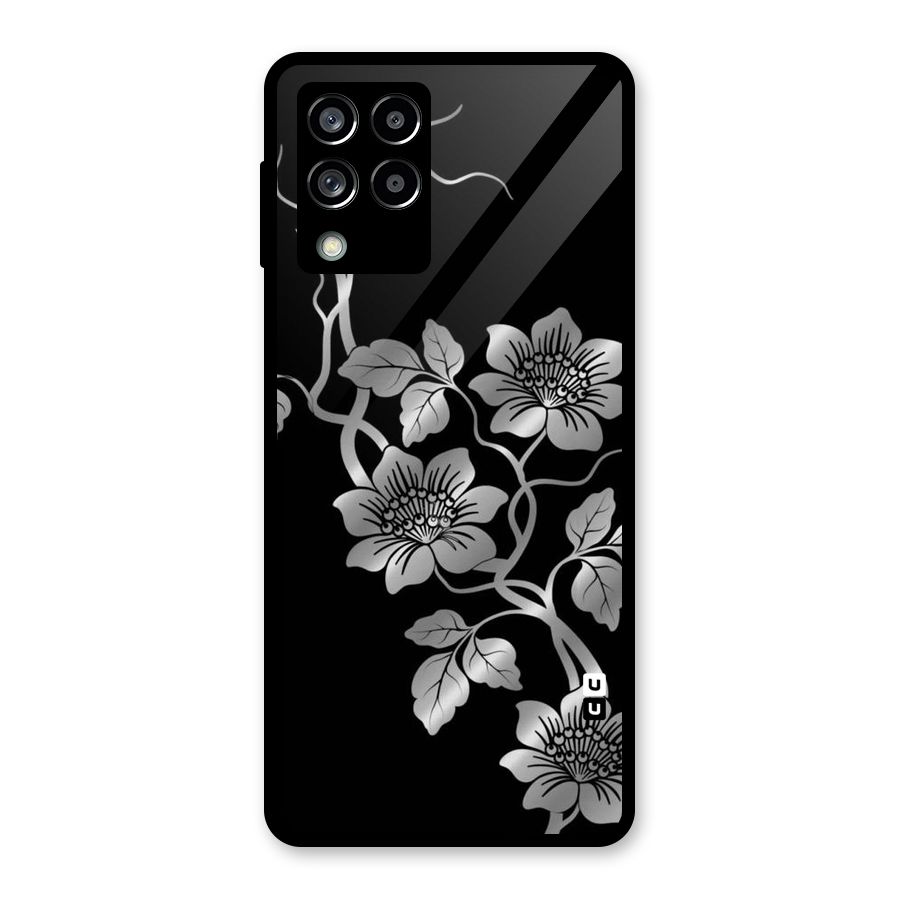Silver Grey Flowers Glass Back Case for Galaxy M53 5G