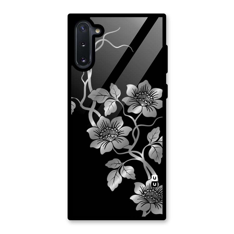 Silver Grey Flowers Glass Back Case for Galaxy Note 10