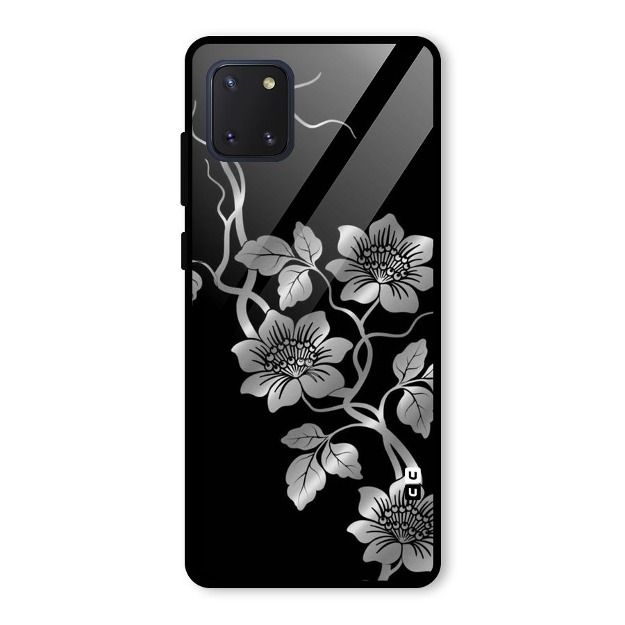 Silver Grey Flowers Glass Back Case for Galaxy Note 10 Lite