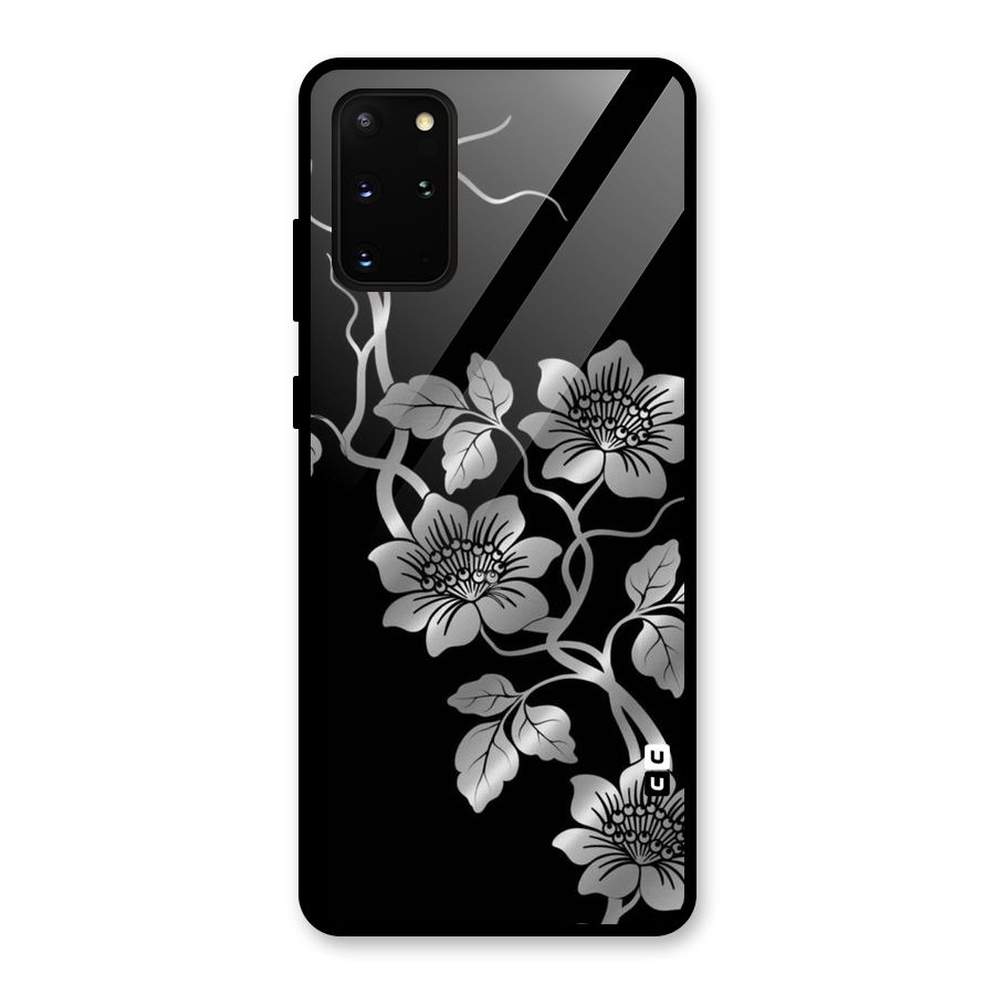 Silver Grey Flowers Glass Back Case for Galaxy S20 Plus