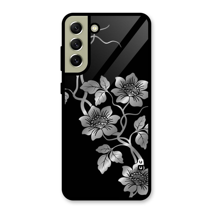 Silver Grey Flowers Glass Back Case for Galaxy S21 FE 5G