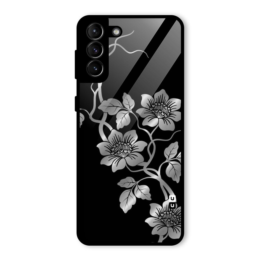 Silver Grey Flowers Glass Back Case for Galaxy S21 Plus