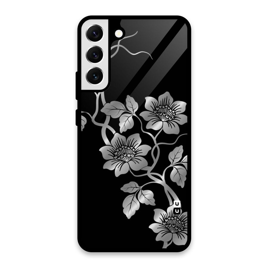 Silver Grey Flowers Glass Back Case for Galaxy S22 Plus 5G