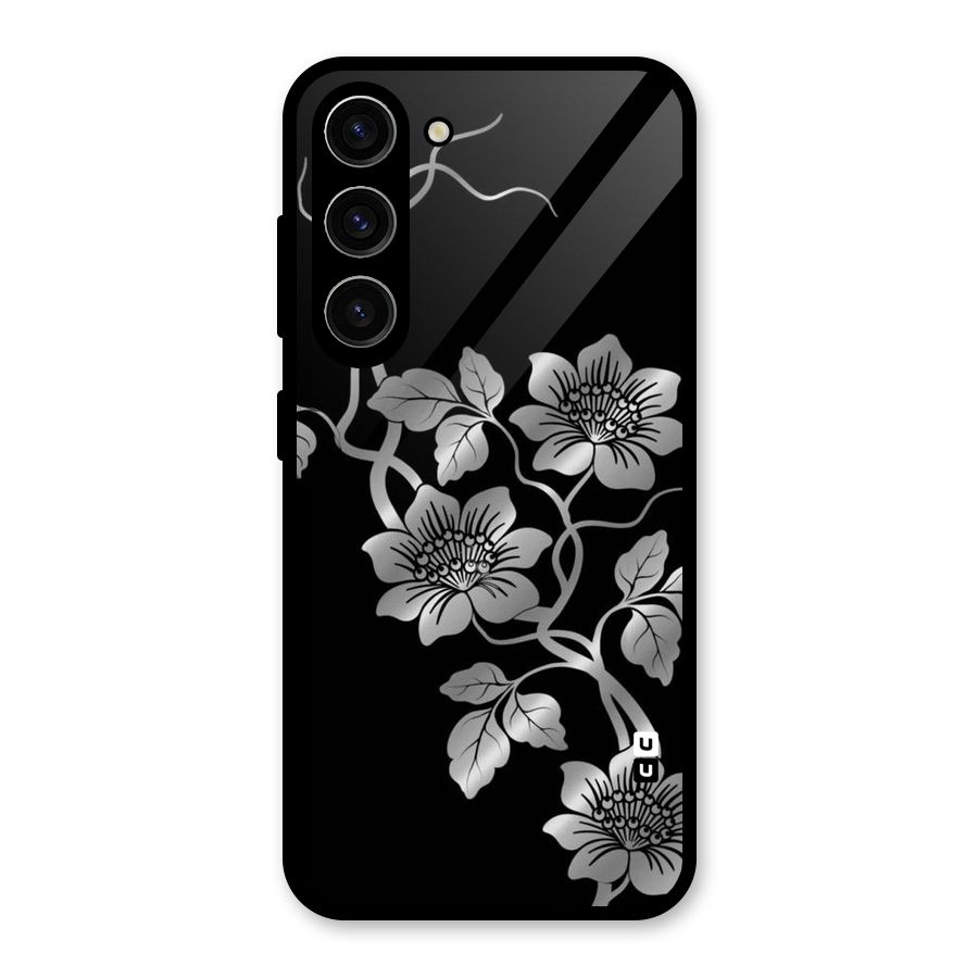 Silver Grey Flowers Glass Back Case for Galaxy S23