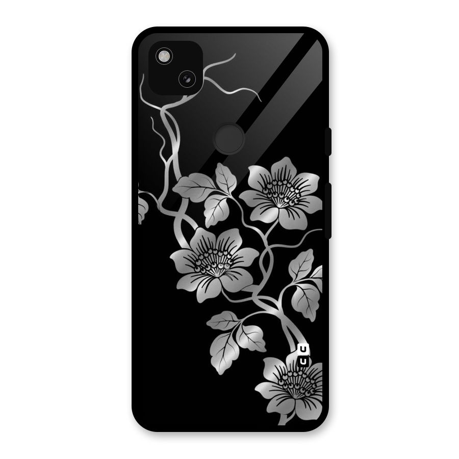 Silver Grey Flowers Glass Back Case for Google Pixel 4a
