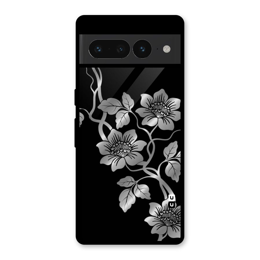 Silver Grey Flowers Glass Back Case for Google Pixel 7 Pro