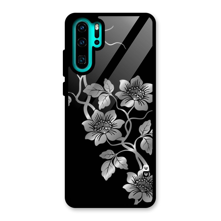 Silver Grey Flowers Glass Back Case for Huawei P30 Pro