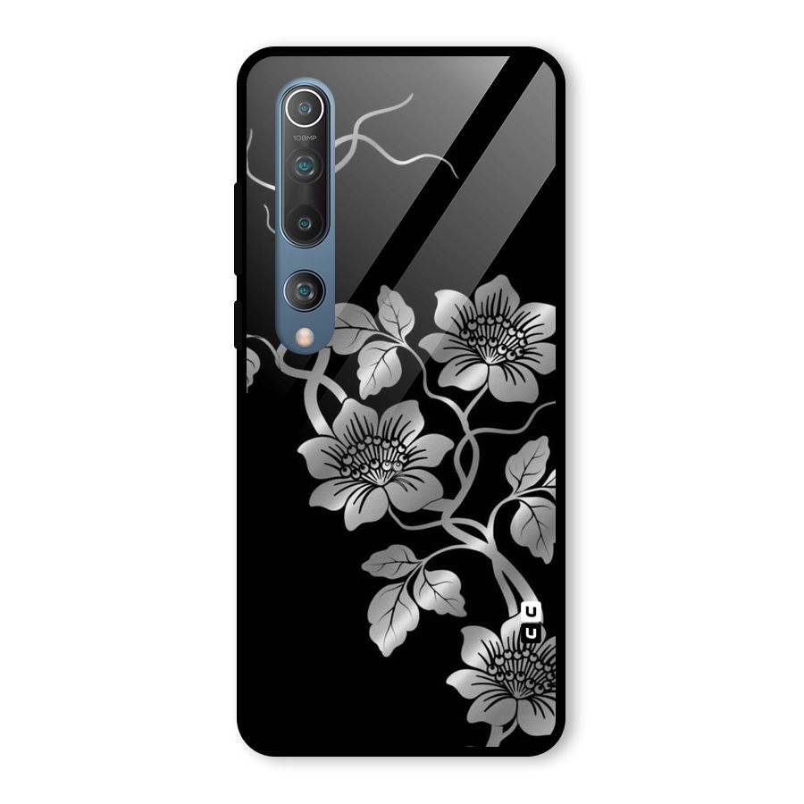 Silver Grey Flowers Glass Back Case for Mi 10