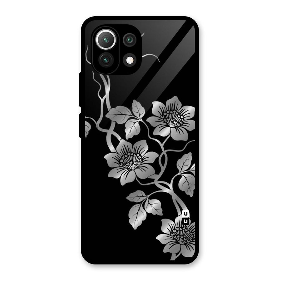 Silver Grey Flowers Glass Back Case for Mi 11 Lite