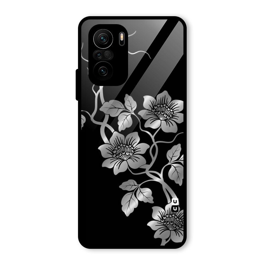 Silver Grey Flowers Glass Back Case for Mi 11x