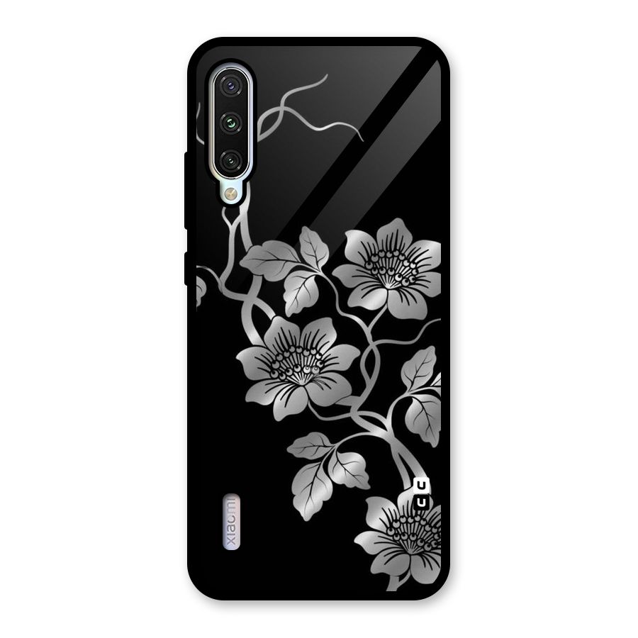 Silver Grey Flowers Glass Back Case for Mi A3