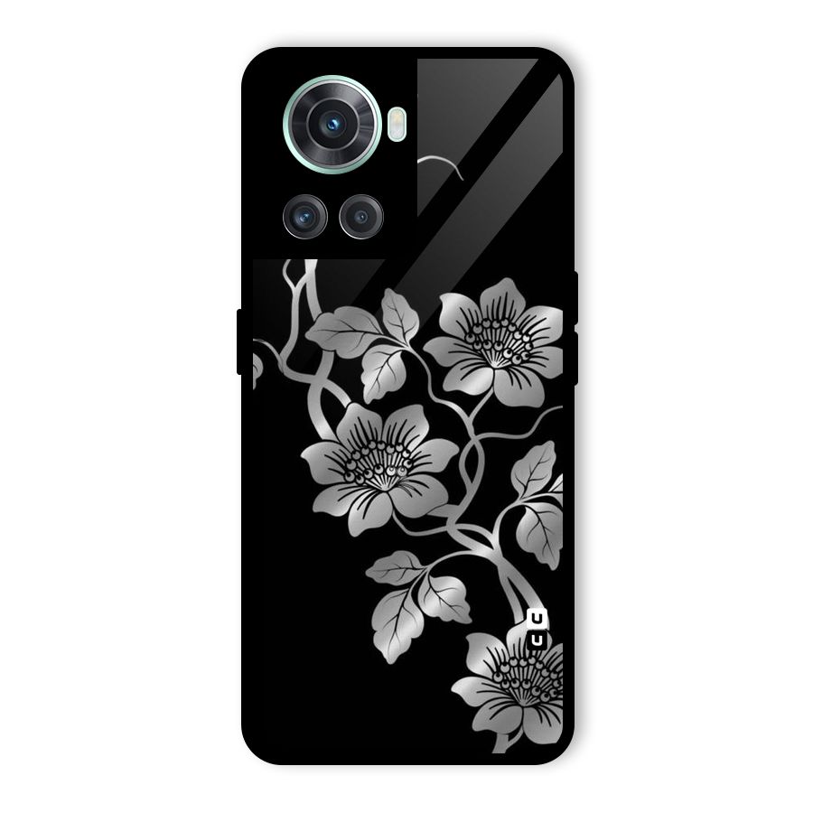 Silver Grey Flowers Glass Back Case for OnePlus 10R