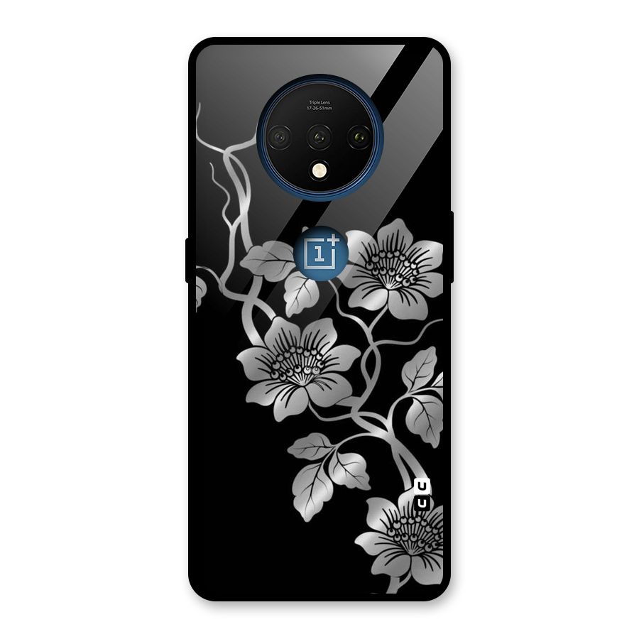 Silver Grey Flowers Glass Back Case for OnePlus 7T