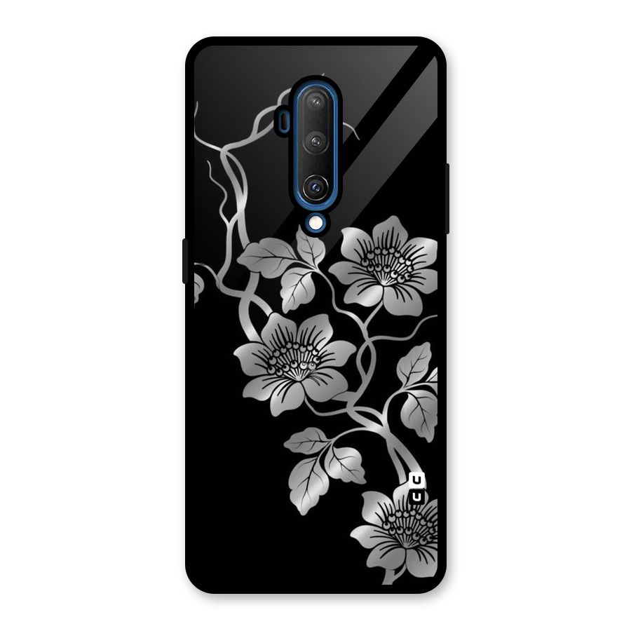 Silver Grey Flowers Glass Back Case for OnePlus 7T Pro