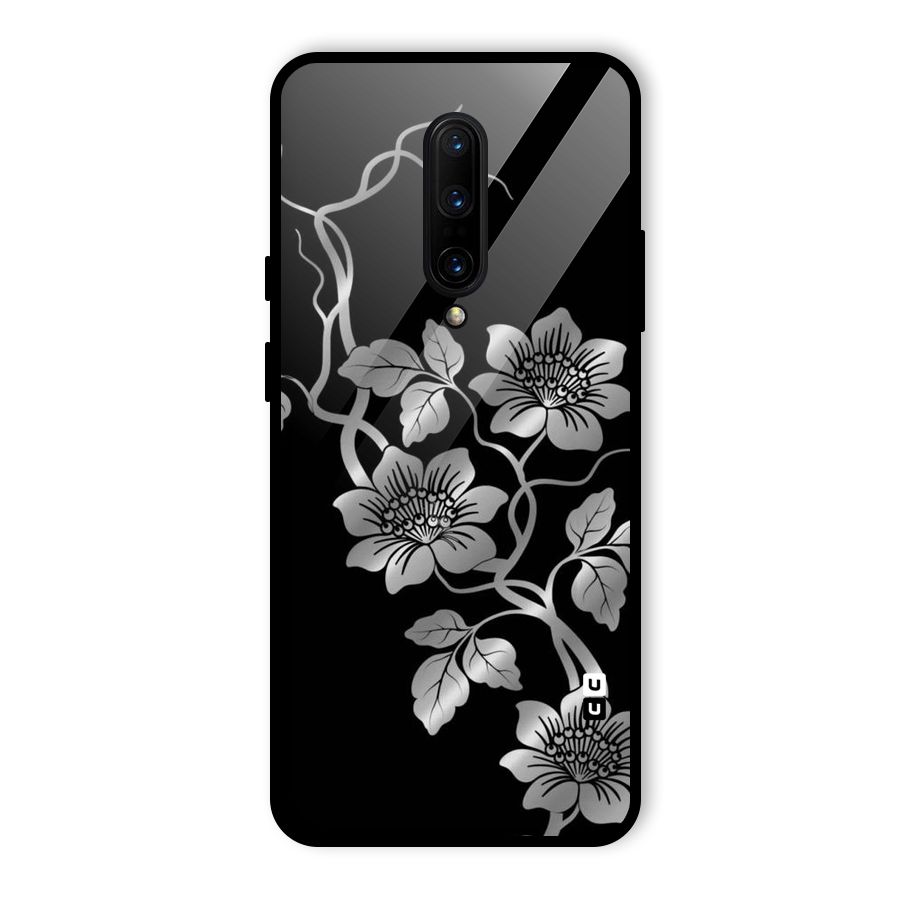 Silver Grey Flowers Glass Back Case for OnePlus 7 Pro