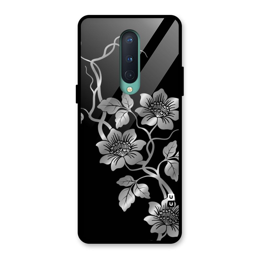 Silver Grey Flowers Glass Back Case for OnePlus 8