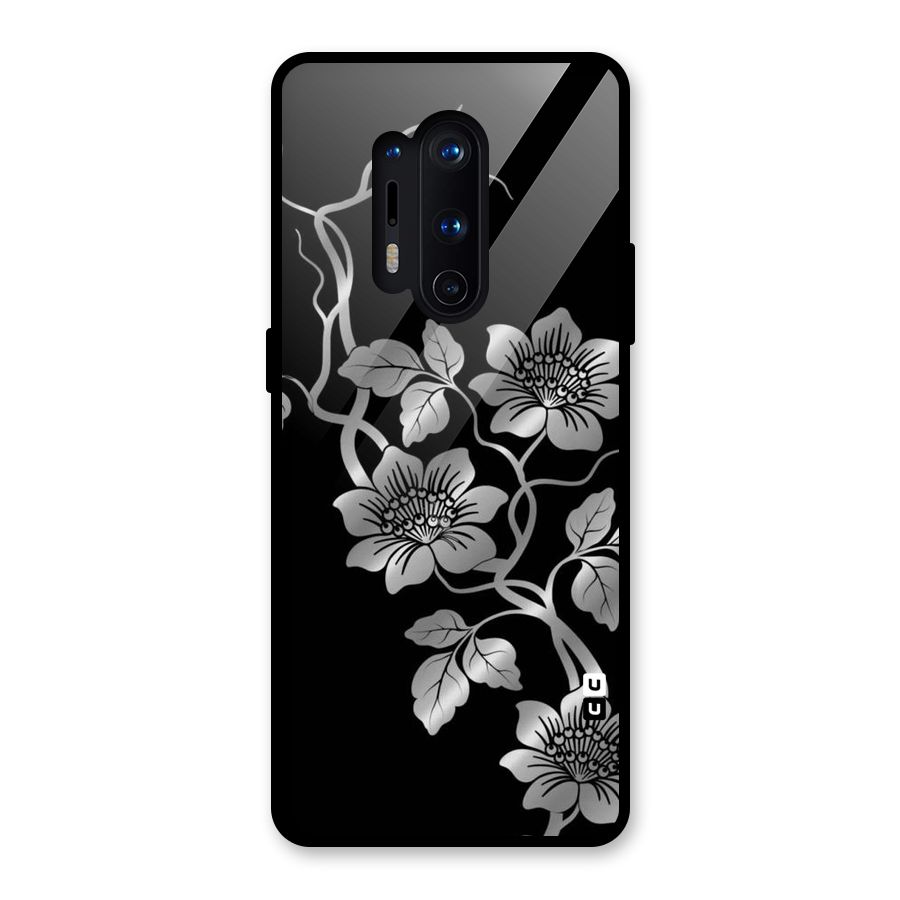 Silver Grey Flowers Glass Back Case for OnePlus 8 Pro