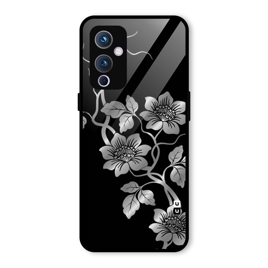 Silver Grey Flowers Glass Back Case for OnePlus 9